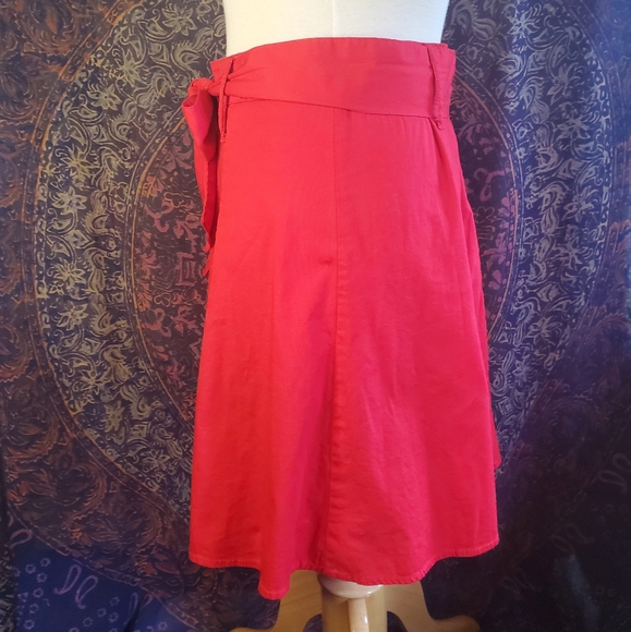 ModCloth (Tropical Wear) Red Cotton Blend Flare Skater Skirt Juniors Large - Picture 4 of 11